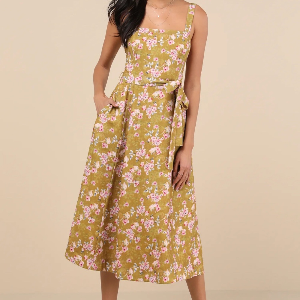 Lulus NWT Sunny Posture Floral Sleeveless Midi Dress